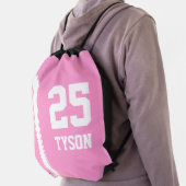 Pink & White Team Colors Monogram Drawstring Bag (Insitu)
