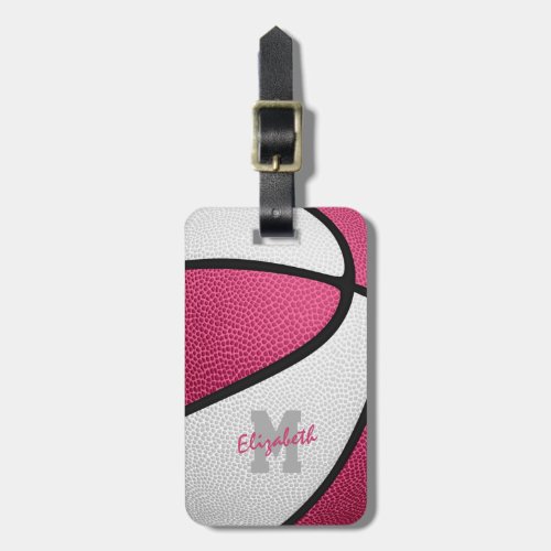 pink white team colors personalized basketball luggage tag