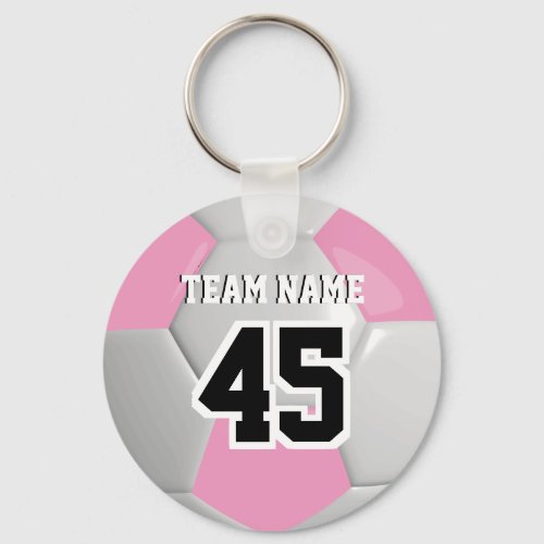 Pink  White Team Soccer Ball Keychain