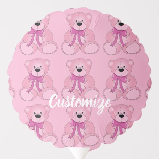 Pink & White Teddy Bear Pattern Balloon (Front)