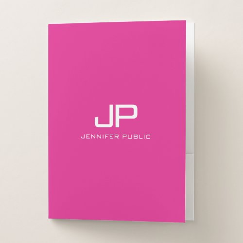 Pink White Template Modern Minimalist Monogram Pocket Folder