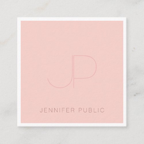 Pink White Template Professional Elegant Monogram Square Business Card