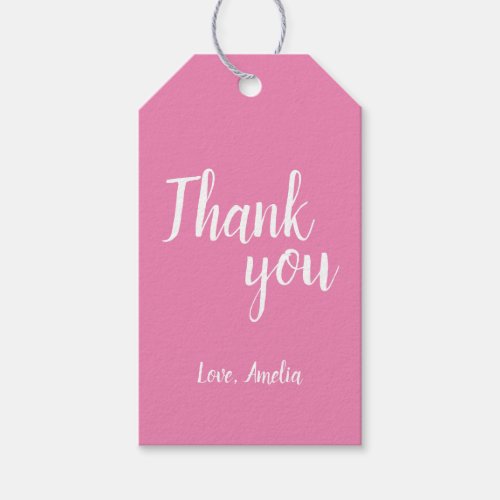 Pink White Thank you Script Gift Tags