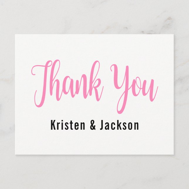 Pink & White Thank You Wedding Party Bridal Shower Postcard (Front)