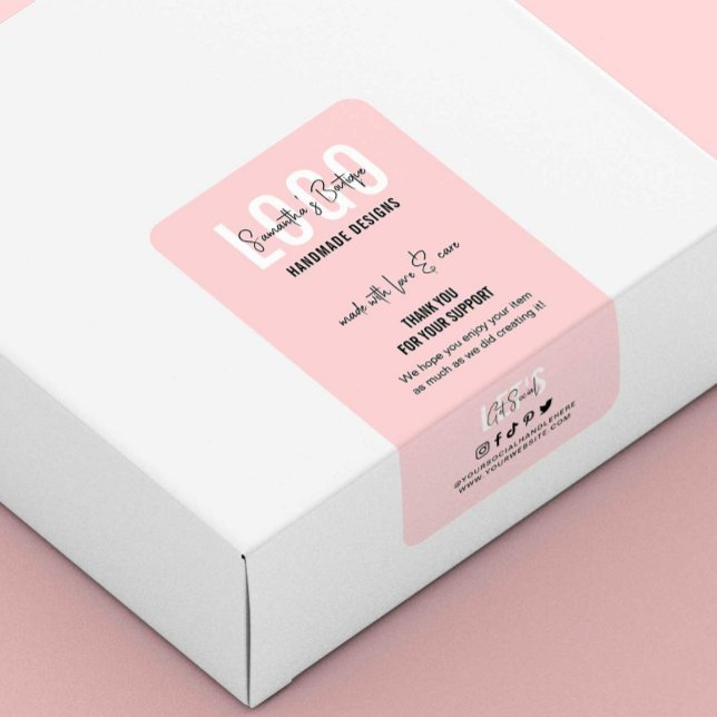 Pink & White Thanks for Purchase Logo Packaging Label (Creator Uploaded)