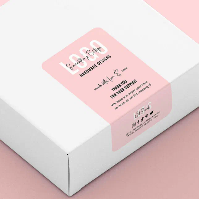 Pink & White Thanks for Purchase Logo Packaging Label | Zazzle