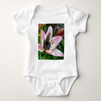 Pink White Tiger Lilly Flower Blue Butterfly Name Baby Bodysuit