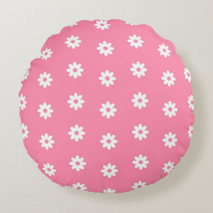 PINK WHITE TINY FLOWERS YELLOW PINK HEARTS ROUND PILLOW