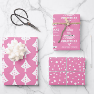Pink white trees snowflakes and wishes Christmas Wrapping Paper Sheets