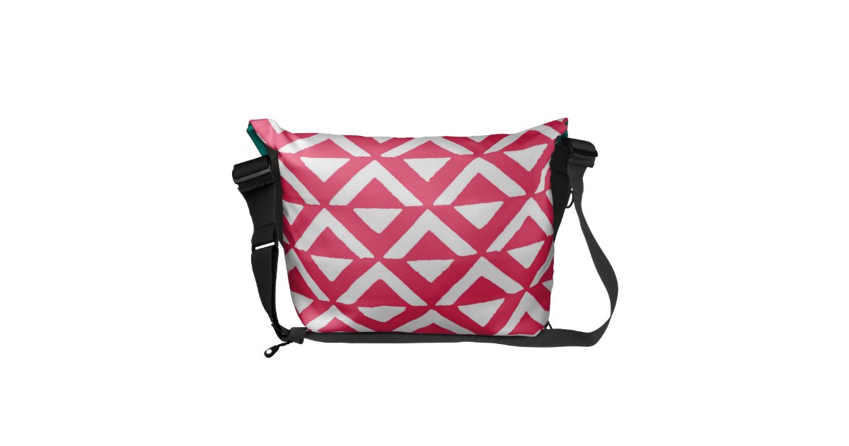 Pink White Triangle Geometric Pattern Graphic Bold Courier Bag | Zazzle