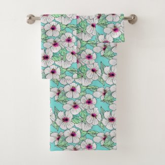 Pink & White Tropical Hibiscus Floral Pattern