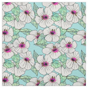 Pink & White Tropical Hibiscus Floral Pattern Fabric