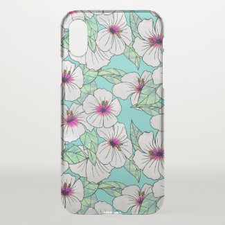 Pink & White Tropical Hibiscus Floral Pattern iPhone X Case