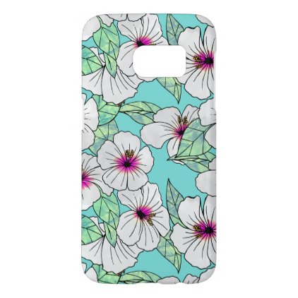 Pink &amp; White Tropical Hibiscus Floral Pattern Samsung Galaxy S7 Case