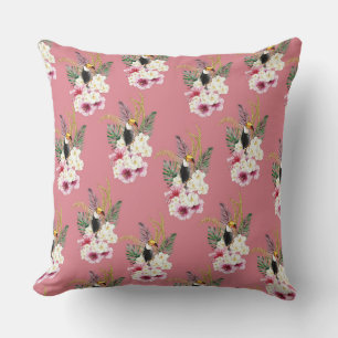 PINK & WHITE TROPICAL HIBISCUS FLOWERS THROW PILLOW