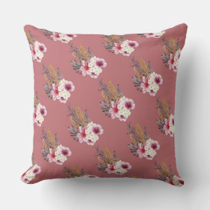 PINK & WHITE TROPICAL HIBISCUS FLOWERS THROW PILLOW