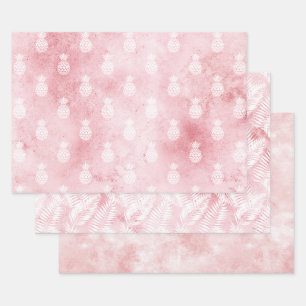 Pink White Tropical Pineapples Wrapping Paper Sheets
