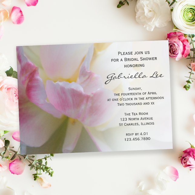 Pink White Tulip Flower Spring Bridal Shower Invitation (Creator Uploaded)