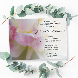Pink White Tulip Spring Wedding Rehearsal Dinner Invitation