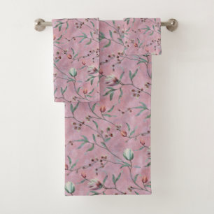 Pink & White Tulips Anemones Pattern Bath Towel Set