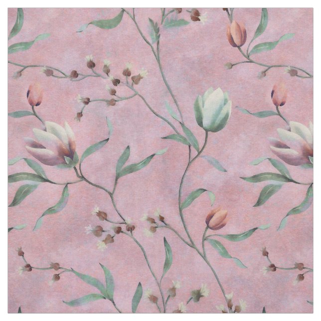 Pink & White Tulips Anemones Pattern Fabric (Swatch)