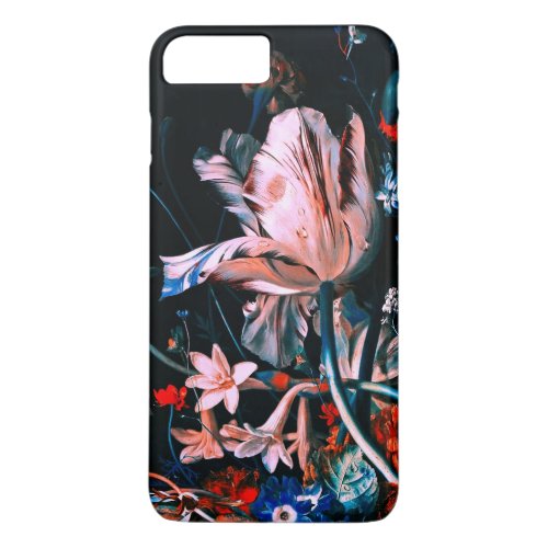PINK WHITE TULIPS COLORFUL FLOWERS IN BLACK Floral iPhone 8 Plus7 Plus Case