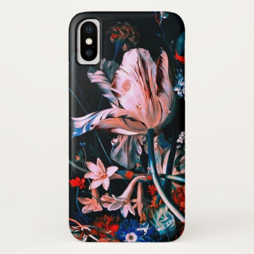 PINK WHITE TULIPS COLORFUL FLOWERS IN BLACK Floral iPhone XS Case