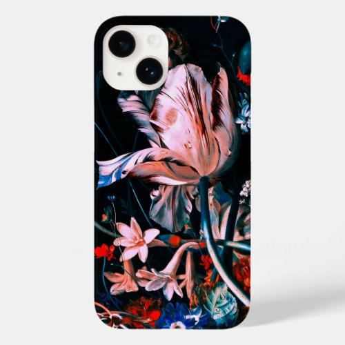 PINK WHITE TULIPS COLORFUL FLOWERS IN BLACK Floral Case_Mate iPhone 14 Case