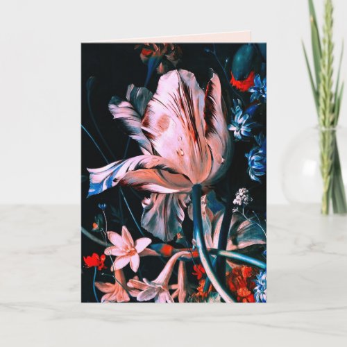 PINK WHITE TULIPS CUPIDS FLOWERS Valentines Day Holiday Card
