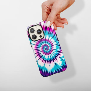 Pink White Turquoise and Purple Spiral Tie Dye Case-Mate iPhone 14 Case