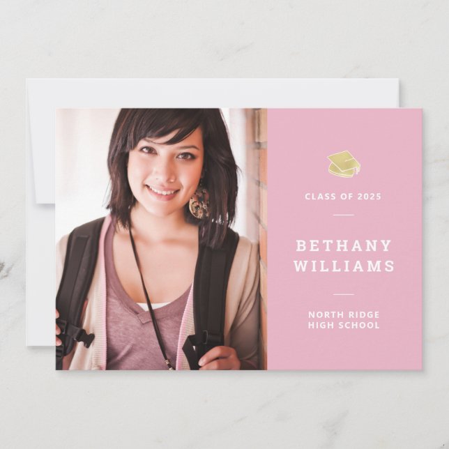 Pink & White Typography Photo Graduation Party Invitation (Front)