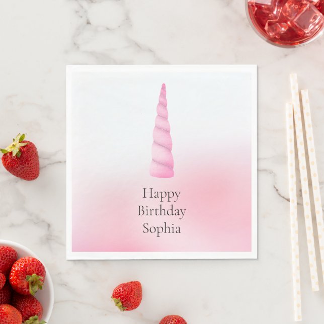 Pink White Unicorn Birthday  Napkins (Insitu)
