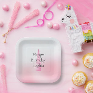 Pink White Unicorn Birthday Paper Plates