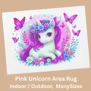 Pink & White Unicorn, Girl's Room Kids Area Floor Rug