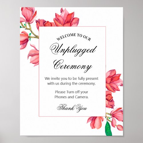 Pink White Unplugged Ceremony Wedding Floral Sign
