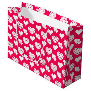 PINK & WHITE VALENTINES DAY LOVE HEARTS LARGE GIFT BAG