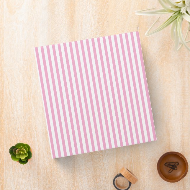 Pink White Vertical Stripe Pattern Design 3 Ring Binder (In Situ)