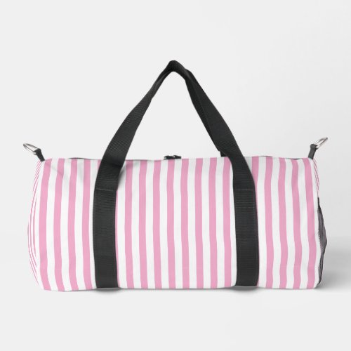 Pink White Vertical Stripe Pattern Design Duffle Bag