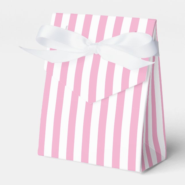 Pink White Vertical Stripe Pattern Design Favor Boxes (Front Side)