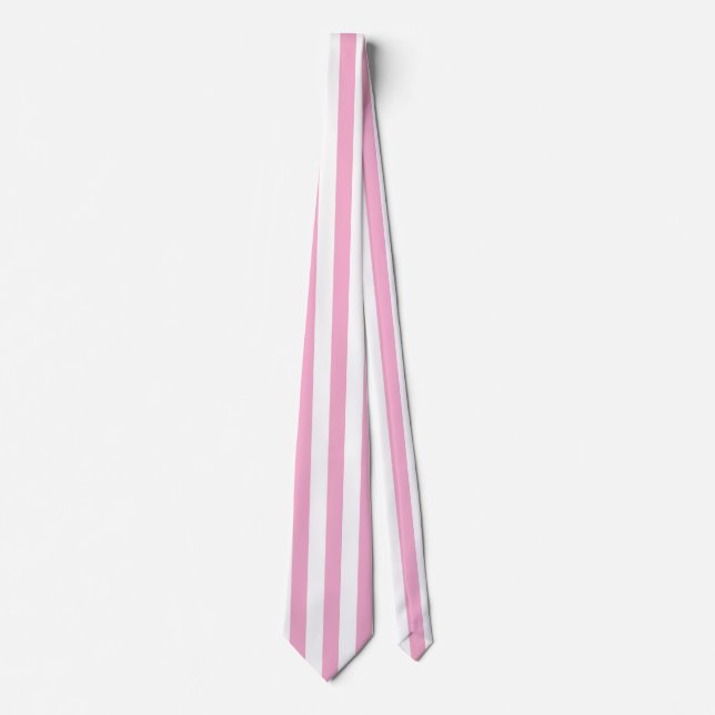 Pink White Vertical Stripe Pattern Design Neck Tie (Front)