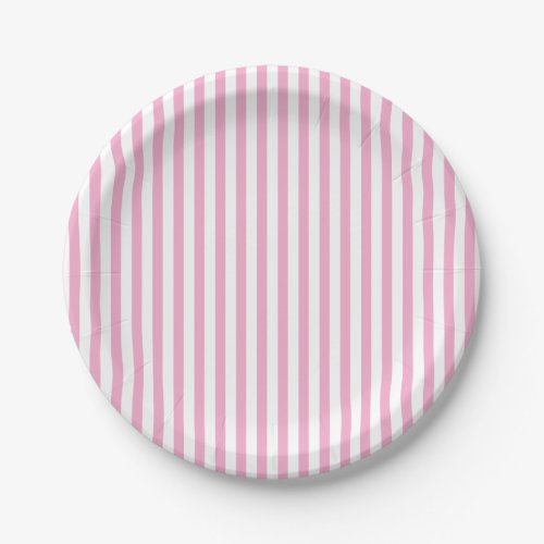 Pink White Vertical Stripe Pattern Design Paper Plates
