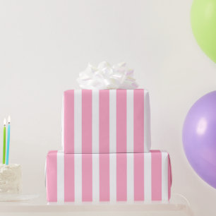 Pink & White Vertical Stripe Wrapping Paper 