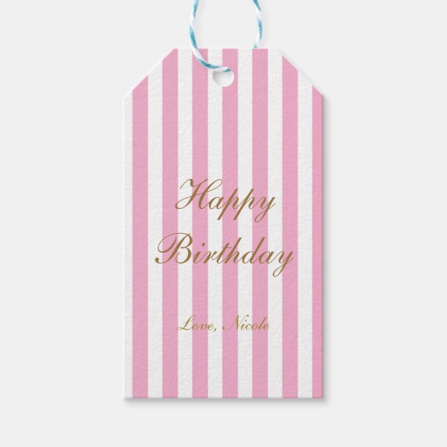 Pink & White Vertical Stripes Gift Tag (Front)