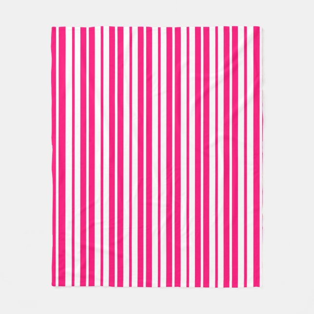 Pink White Vertical Stripes Pattern Design Fleece Blanket (Front)