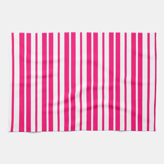 Pink White Vertical Stripes Pattern Design Kitchen Towel (Horizontal)