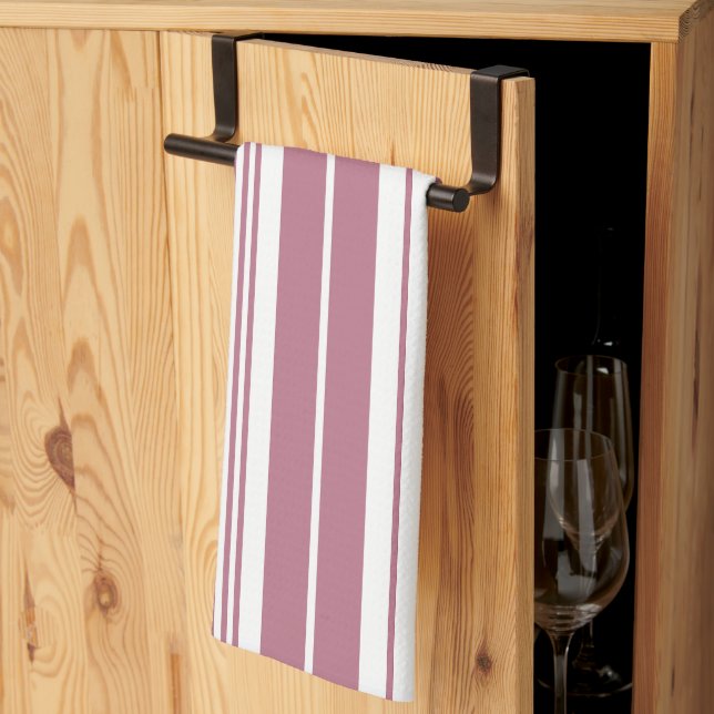 Pink White Vertical Stripes Pattern Kitchen Towel (Thirds Fold)