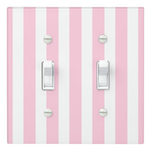 Pink & White Vertical Stripes Shabby Chic Stripe Light Switch Cover (In Situ)