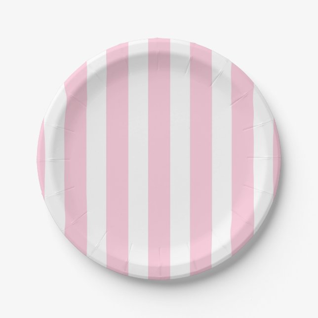 Pink & White Vertical Stripes Shabby Chic Stripe Paper Plates (Front)