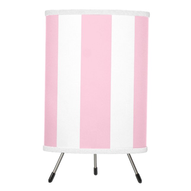 Pink & White Vertical Stripes Shabby Chic Stripe Tripod Lamp (Front)