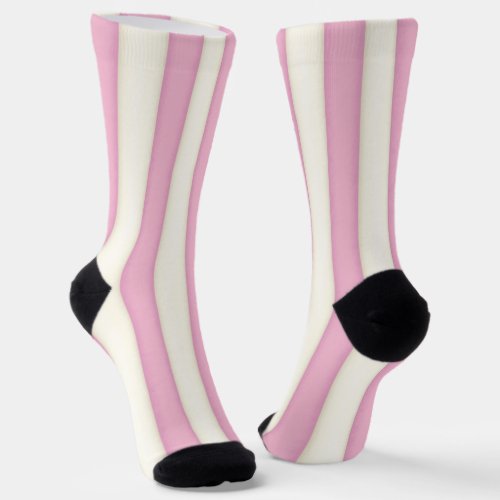 Pink  White Vertical Stripes Socks